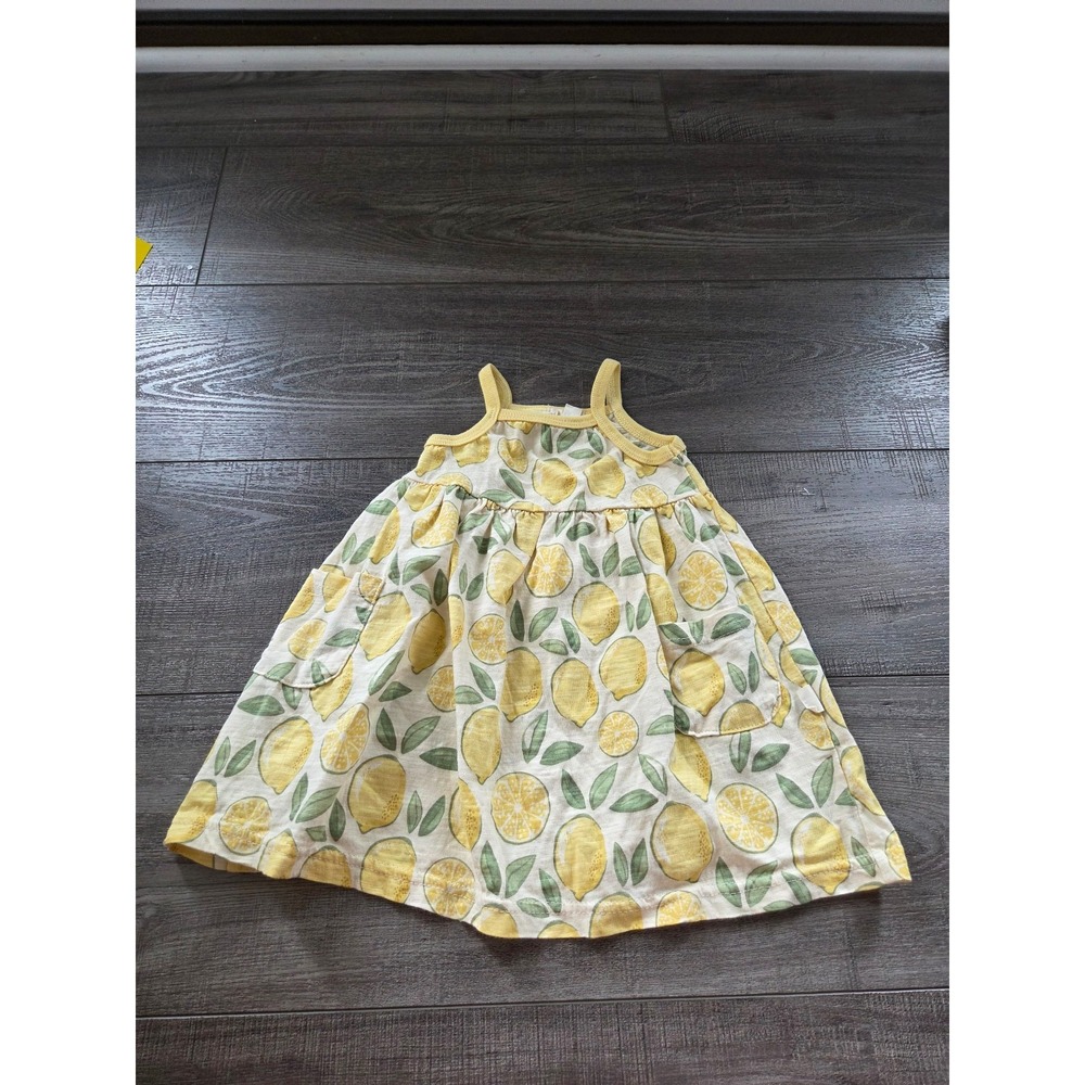 Rabbit bear baby girl organic lemon dress 12 mos